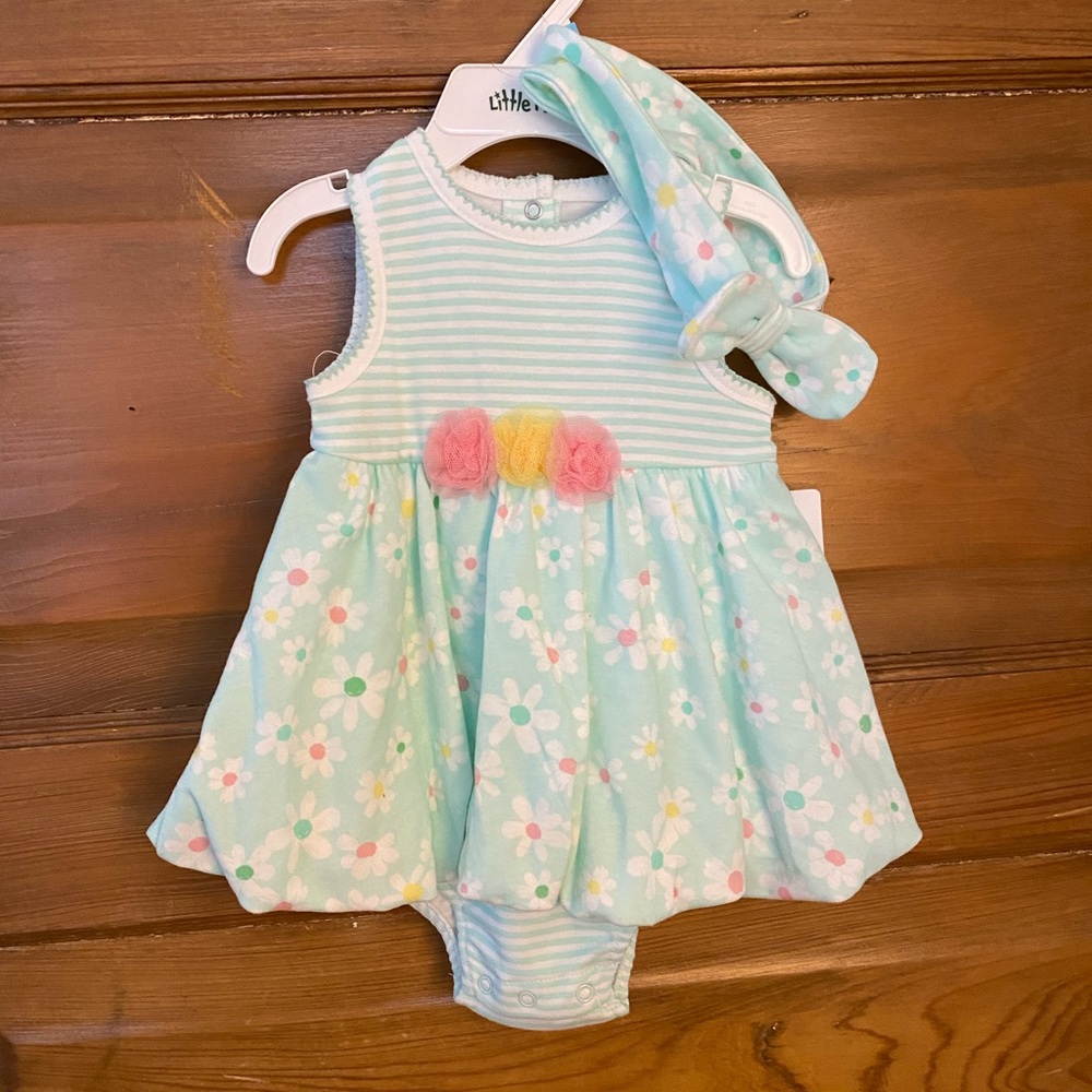 Little Me Mint Floral One Piece with Headband